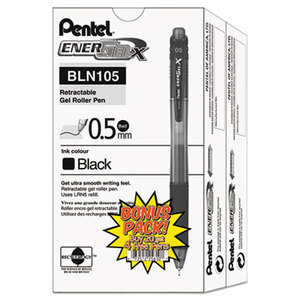 PENTEL OF AMERICA BLN105ASW2 EnerGel-X Retractable Roller Gel Pen, .5mm, Black Barrel, Black Ink, 24/Pack by PENTEL OF AMERICA