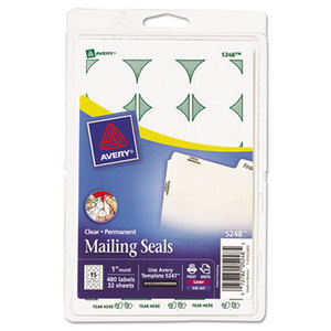 Printable Mailing Seals, 1" dia., Clear, 480/Pack by AVERY-DENNISON