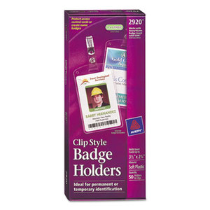 Secure Top Clip-Style Badge Holders, Vertical, 2 1/4w x 3 1/2h, Clear, 50/Box by AVERY-DENNISON