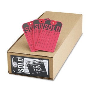 Sold Tags, Paper, 4 3/4 x 2 3/8, Red/Black, 500/Box by AVERY-DENNISON