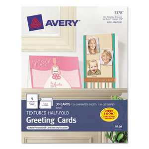 Textured Half-Fold Greeting Cards, Inkjet, 5 1/2 x 8 1/2, Wht, 30/Bx w/Envelopes by AVERY-DENNISON