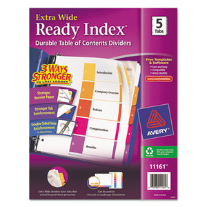 Avery 11161 Ready Index Customizable Table of Contents, Asst Dividers, 5-Tab, 11 x 9 1/2 by AVERY-DENNISON