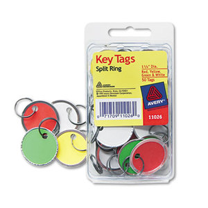 Metal Rim Key Tags, Card Stock/Metal, 1 1/4 dia, Assorted Colors, 50/Pack by AVERY-DENNISON