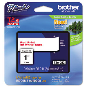 Brother Industries, Ltd TZE252 TZe Standard Adhesive Laminated Labeling Tape, 1w, Red on White by BROTHER INTL. CORP.