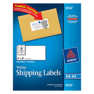 Avery 8163 Shipping Labels w/Ultrahold Ad & TrueBlock, Inkjet, 2 x 4, White, 250/Pack by AVERY-DENNISON