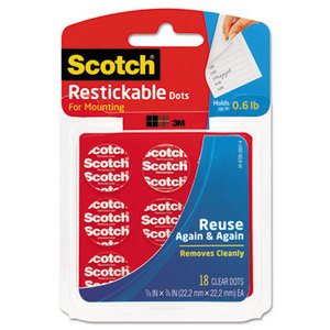 Restickable Mounting Tabs, 7/8 x 7/8, Clear, 18/Pack by 3M/COMMERCIAL TAPE DIV.