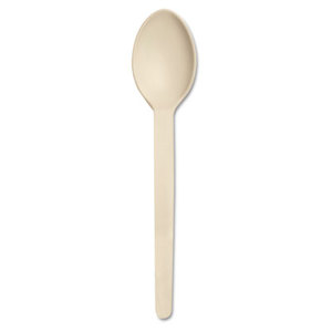 Corn Starch Cutlery, Spoon, White, 100/Pack by BAUMGARTENS