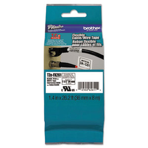 Flexible Tape Cartridge for P-Touch Labelers, 1-1/2in x 26.2ft, Black on White by BROTHER INTL. CORP.