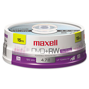 Maxell 634046 DVD+RW Discs, 4.7GB, 4x, Spindle, Silver, 15/Pack by MAXELL CORP. OF AMERICA