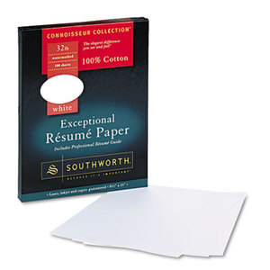 100% Cotton Resume Paper, White, 32 lbs., 8-1/2 x 11, Wove, 100/Box by SOUTHWORTH CO.