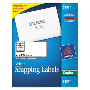 Avery 5352 Copier Mailing Labels, 2 x 4 1/4, White, 1000/Box by AVERY-DENNISON