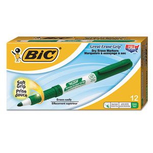 BIC GDE11 GRN Great Erase Grip Fine Point Dry Erase Marker, Green, Dozen by BIC CORP.