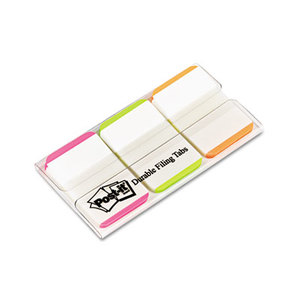 3M 686L-PGO Durable File Tabs, 1 x 1 1/2, Striped, Assorted Fluorescent Colors, 66/Pack by 3M/COMMERCIAL TAPE DIV.