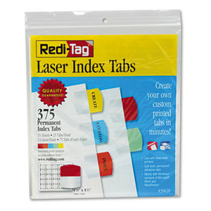 Laser Printable Index Tabs, 1 1/8 x 1 1/4, 5 Colors, 375/Pack by REDI-TAG CORPORATION
