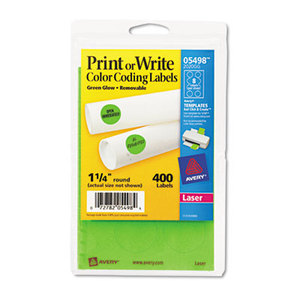 Avery 05498 Printable Removable Color-Coding Labels, 1 1/4" dia, Neon Green, 400/Pack by AVERY-DENNISON