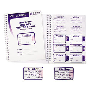 Time's Up Self-Expiring Visitor Badges w/Registry Log, 3 x 2, WE, 150 Badges/Box by C-LINE PRODUCTS, INC