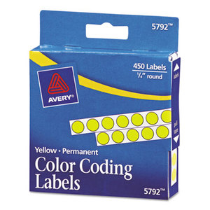 Avery 05792 Permanent Self-Adhesive Round Color-Coding Labels, 1/4" dia, Yellow, 450/Pack by AVERY-DENNISON