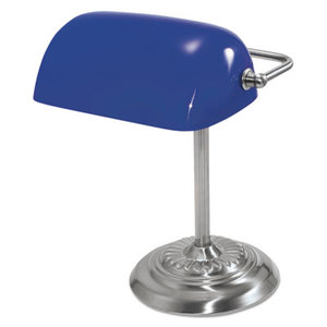 Traditional Incandescent Banker's Lamp, Blue Glass Shade, 14"h, Chrome Base by LEDU CORP.