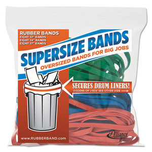SuperSz. Rubber Bands, 12" Red, 14" Green, 17" Blue, 1/4"w, 24/Pack by ALLIANCE RUBBER