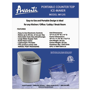 Avanti Products IM12C-IS Portable/Countertop Ice Maker, Platinum, 10" by AVANTI