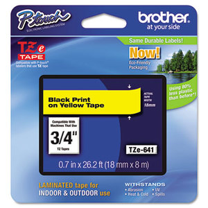 Brother Industries, Ltd TZE641 TZe Standard Adhesive Laminated Labeling Tape, 3/4w, Black on Yellow by BROTHER INTL. CORP.