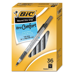 BIC GSMG361-BK Round Stic Grip Xtra Comfort Ballpoint Pen, Black, 1.2mm, Medium, 36/Pack by BIC CORP.