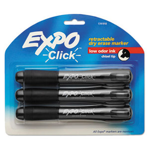 Sanford, L.P. 1741918 Click Dry Erase Markers, Chisel Tip, Black, 3 per Pack by SANFORD