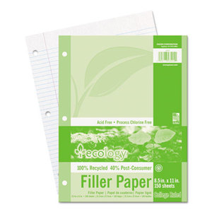 PACON CORPORATION 3202 Ecology Filler Paper, 8-1/2 x 11, College Ruled, 3-Hole Punch, WE, 150 Sheets/PK by PACON CORPORATION