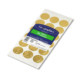 Self-Adhesive Embossed Seals, Gold, 54/Pack by GEOGRAPHICS