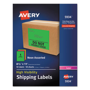 Avery 7278205934 Neon Shipping Label, Laser, 8 1/2 x 11, Neon Assorted, 50/Box by AVERY-DENNISON