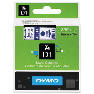 DYMO 40914 D1 Standard Tape Cartridge for Dymo Label Makers, 3/8in x 23ft, Blue on White by DYMO