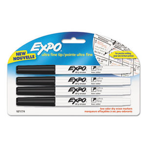 Sanford, L.P. 1871774 Low-Odor Dry-Erase Marker, Ultra Fine Point, Black, 4/Pack by SANFORD