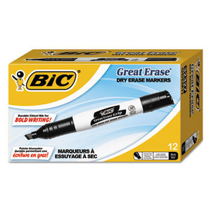 BIC GDEM11 BLK Great Erase Grip Chisel Tip Dry Erase Marker, Black, Dozen by BIC CORP.