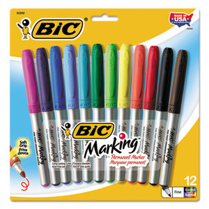 BIC GPMAP12 AST Marking Fine Tip Permanent Marker, Assorted, 12/Set by BIC CORP.