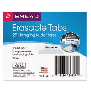 SMEAD MANUFACTURING COMPANY 64627 Erasable Hanging Folder Tabs, 1/3 Tab, 3 1/2 Inch, White, 25/PK by SMEAD MANUFACTURING CO.