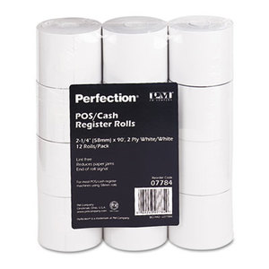 PM Company, LLC 7784 Paper Rolls, Two Ply Receipt Rolls, 2 1/4" x 90 ft, White/White, 12/Pack by PM COMPANY