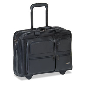 UNITED STATES LUGGAGE D957-4 Classic Leather Rolling Case, 15.6", 17 x 8 x 13 1/2, Black by UNITED STATES LUGGAGE