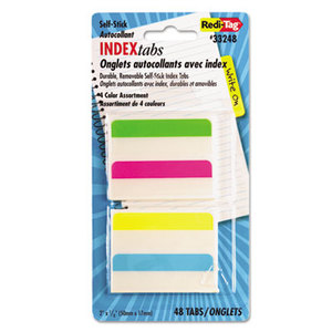 Redi-Tag Corporation 33248 Write-On Self-Stick Index Tabs, 2 x 11/16, 4 Colors, 48/Pack by REDI-TAG CORPORATION