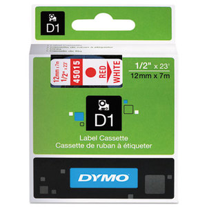 DYMO 45015 D1 Standard Tape Cartridge for Dymo Label Makers, 1/2in x 23ft, Red on White by DYMO