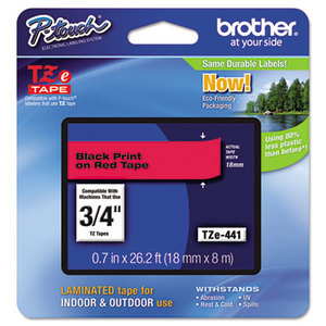 Brother Industries, Ltd TZE441 TZe Standard Adhesive Laminated Labeling Tape, 3/4w, Black on Red by BROTHER INTL. CORP.