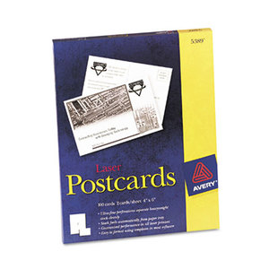 Avery 5389 Postcards for Laser Printers, 4 x 6, Uncoated White, 2/Sheet, 100/Box by AVERY-DENNISON