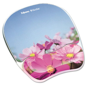 Gel Mouse Pad w/Wrist Rest, Photo, 9 1/4 x 7 1/3, Pink Flowers by FELLOWES MFG. CO.