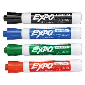 Low Odor Dry Erase Marker, Chisel Tip, Basic Assorted, 4 per Set by SANFORD