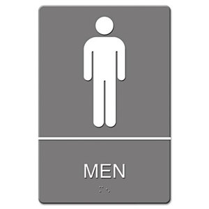 ADA Sign, Men Restroom Symbol w/Tactile Graphic, Molded Plastic, 6 x 9, Gray by U. S. STAMP & SIGN