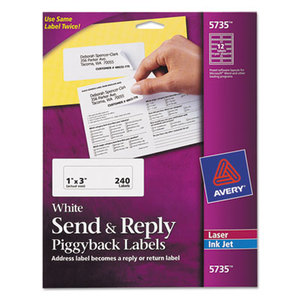 Avery 5735 Send & Reply Piggyback Inkjet/Laser Printer Labels, 1 5/8 x 4, White, 240/Pack by AVERY-DENNISON