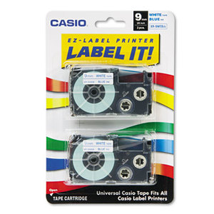 Casio Computer Co., Ltd XR9WEB2S Tape Cassettes for KL Label Makers, 9mm x 26ft, Blue on White, 2/Pack by CASIO, INC.