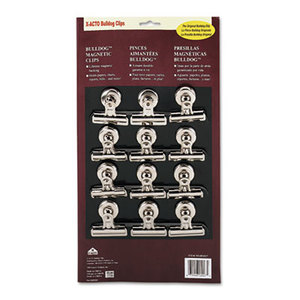 Bulldog Magnetic Clips, Steel, 2-1/4"w, Nickel-Plated, 12/Box by ELMER'S PRODUCTS, INC.