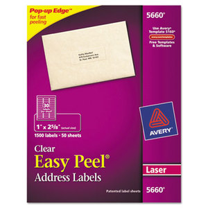 Avery 5660 Clear Easy Peel Mailing Labels, Laser, 1 x 2 5/8, 1500/Box by AVERY-DENNISON