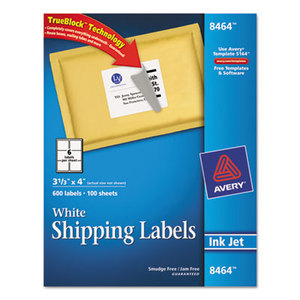 Shipping Labels w/Ultrahold Ad & TrueBlock, Inkjet, 3 1/3 x 4, White, 600/Box by AVERY-DENNISON