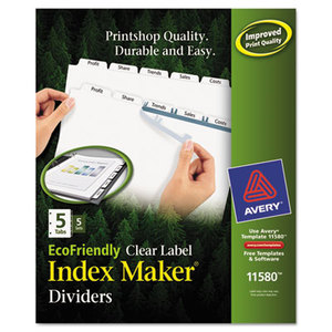 Avery 11580 Print & Apply Clear Label Dividers w/White Tabs, 5-Tab, Letter, 5 Sets by AVERY-DENNISON